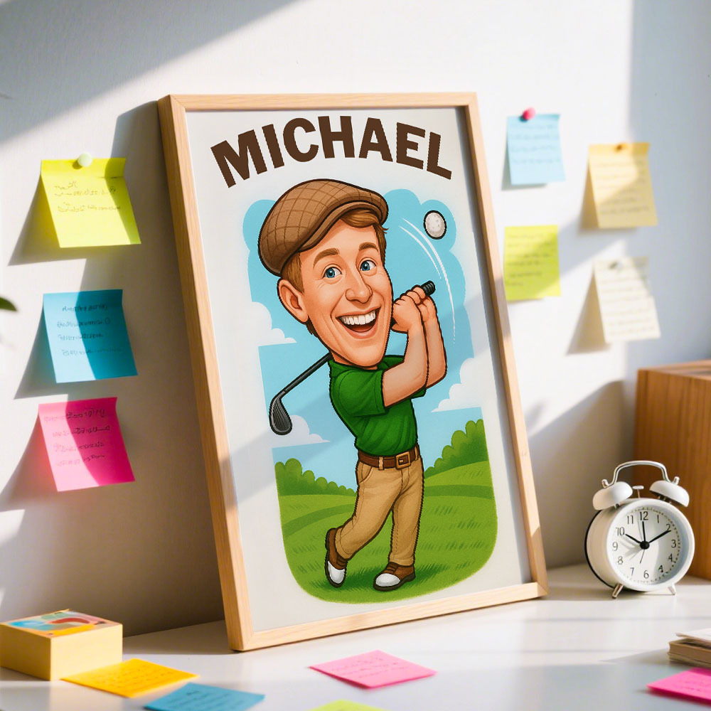 Personalized Funny Golf Caricature Portrait from Photo - Cartoon Art Gift for Sports Fans and Players