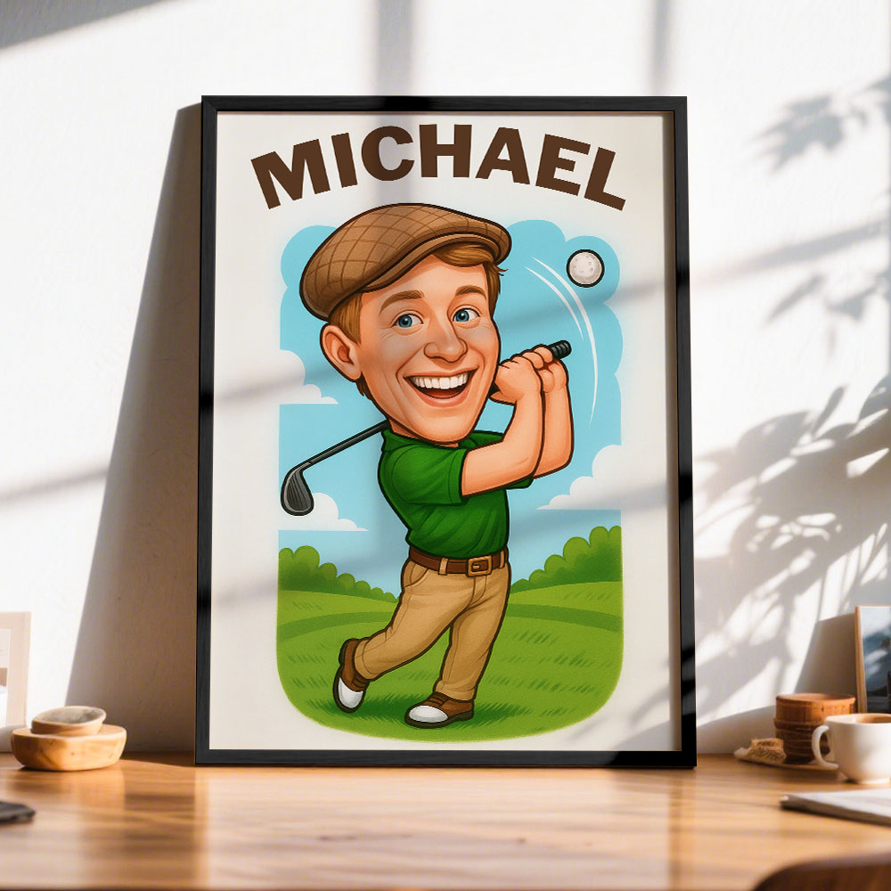 Personalized Funny Golf Caricature Portrait from Photo - Cartoon Art Gift for Sports Fans and Players