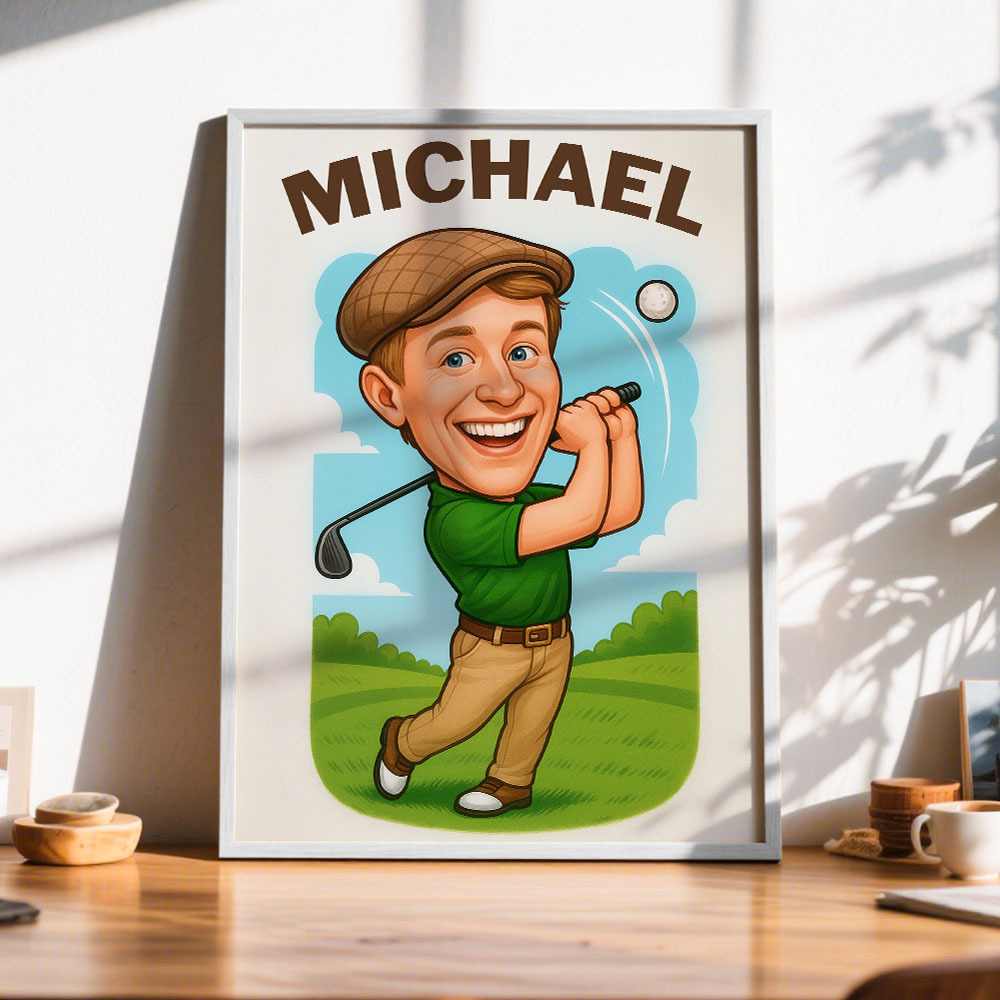 Personalized Funny Golf Caricature Portrait from Photo - Cartoon Art Gift for Sports Fans and Players
