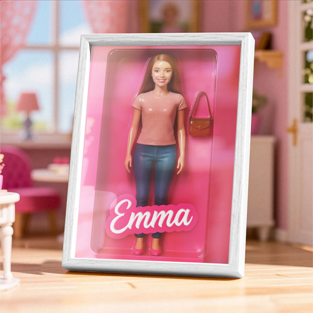 Custom Doll-Inspired Display Gift – Personalized Mini You in Framed Box with Name & Outfit