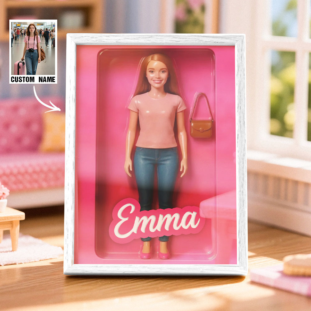 Custom Doll-Inspired Display Gift – Personalized Mini You in Framed Box with Name & Outfit