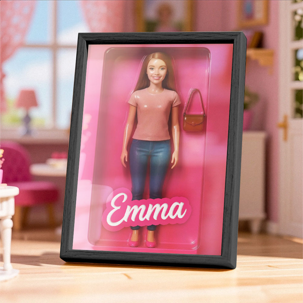 Custom Doll-Inspired Display Gift – Personalized Mini You in Framed Box with Name & Outfit
