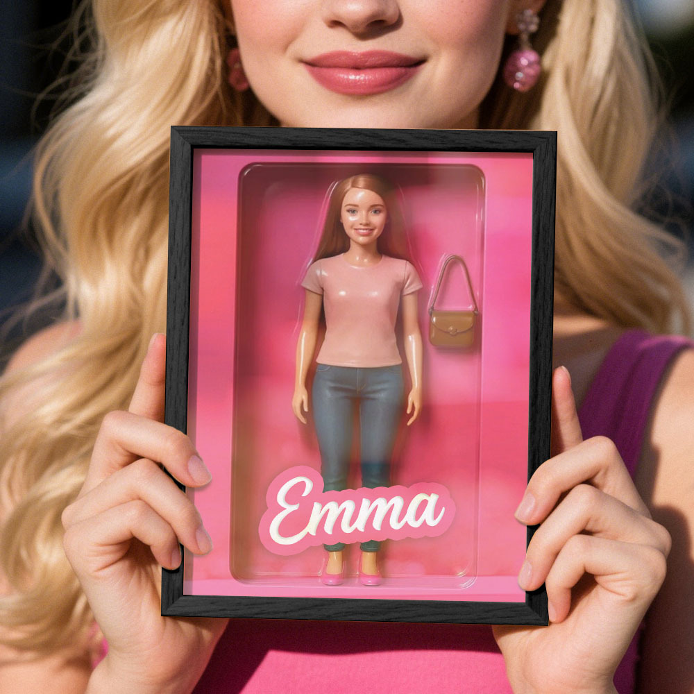 Custom Doll-Inspired Display Gift – Personalized Mini You in Framed Box with Name & Outfit