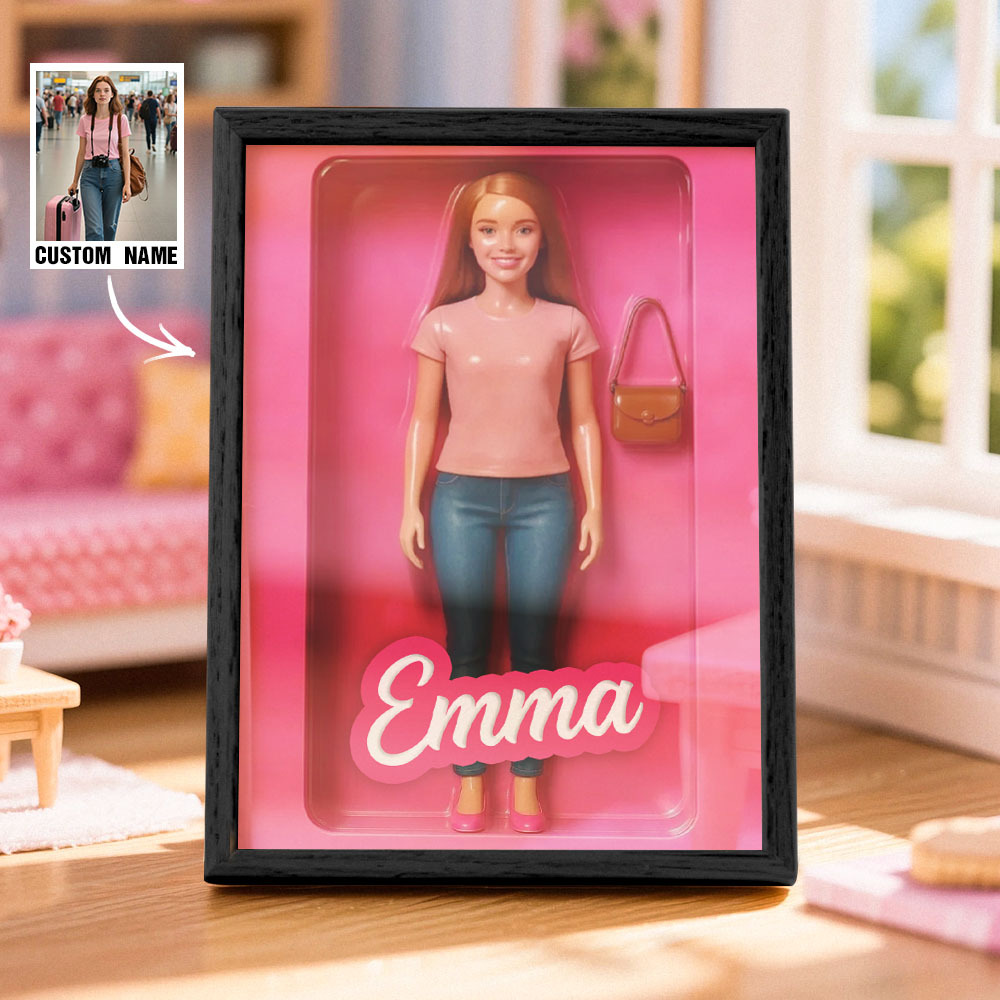 Custom Doll-Inspired Display Gift – Personalized Mini You in Framed Box with Name & Outfit
