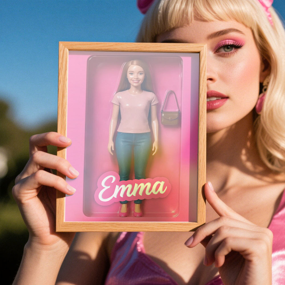 Custom Doll-Inspired Display Gift – Personalized Mini You in Framed Box with Name & Outfit