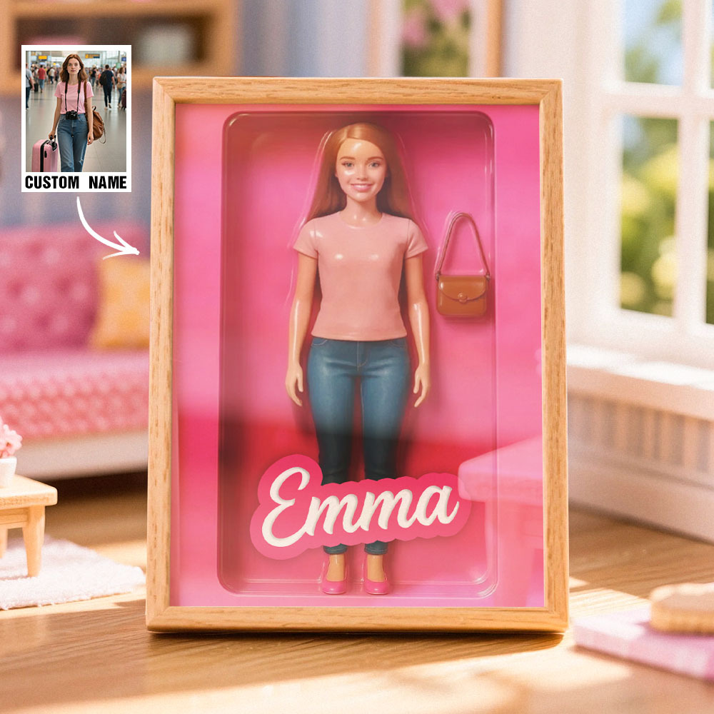 Custom Doll-Inspired Display Gift – Personalized Mini You in Framed Box with Name & Outfit