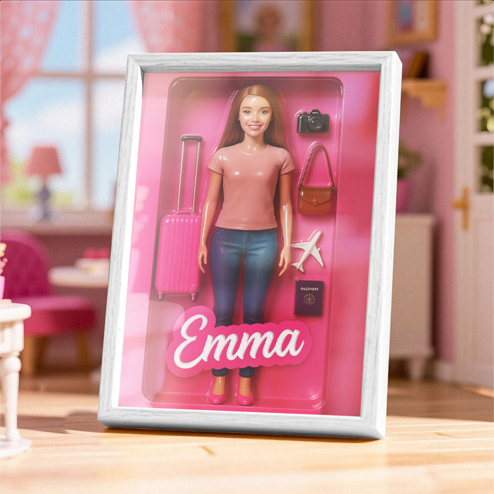Custom Doll-Inspired Display Gift – Personalized Mini You in Framed Box with Name & Outfit