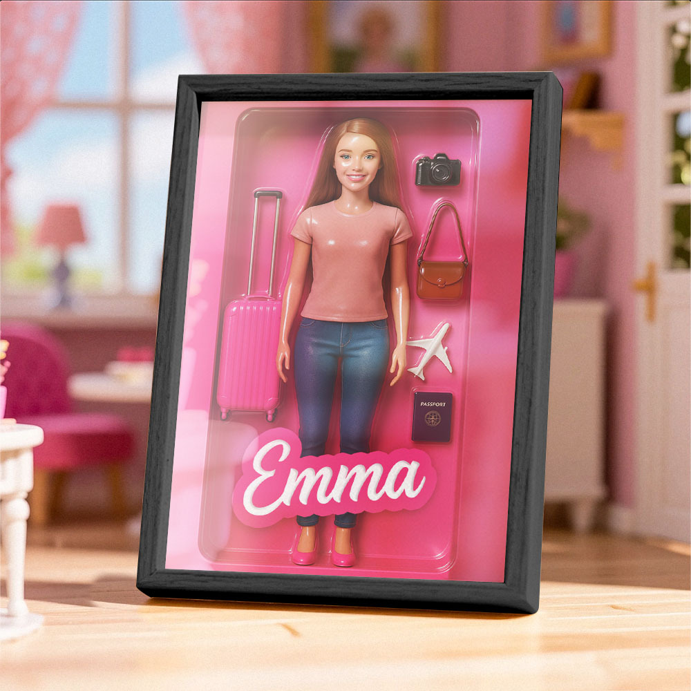 Custom Doll-Inspired Display Gift – Personalized Mini You in Framed Box with Name & Outfit