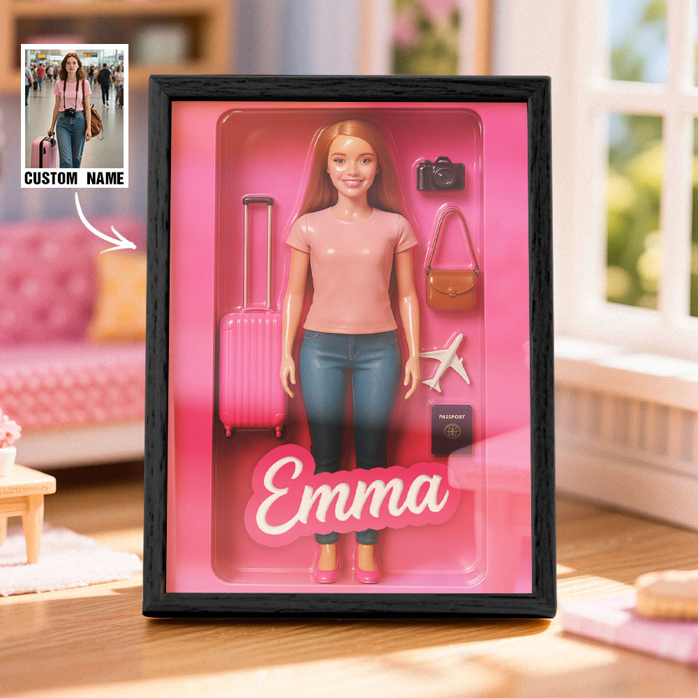Custom Doll-Inspired Display Gift – Personalized Mini You in Framed Box with Name & Outfit