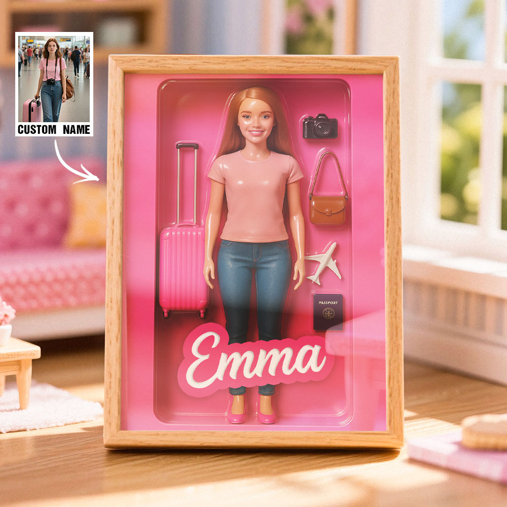 Custom Doll-Inspired Display Gift – Personalized Mini You in Framed Box with Name & Outfit
