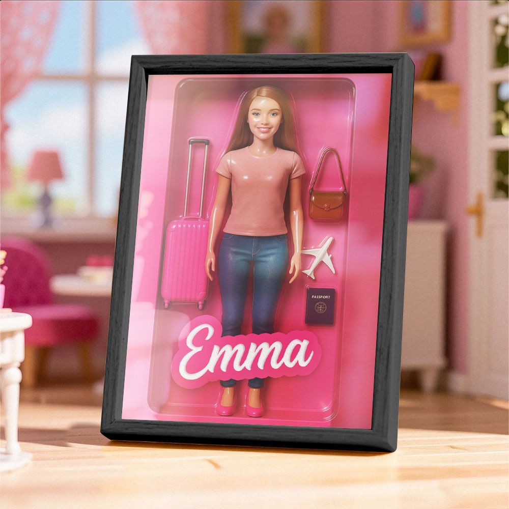 Custom Doll-Inspired Display Gift – Personalized Mini You in Framed Box with Name & Outfit