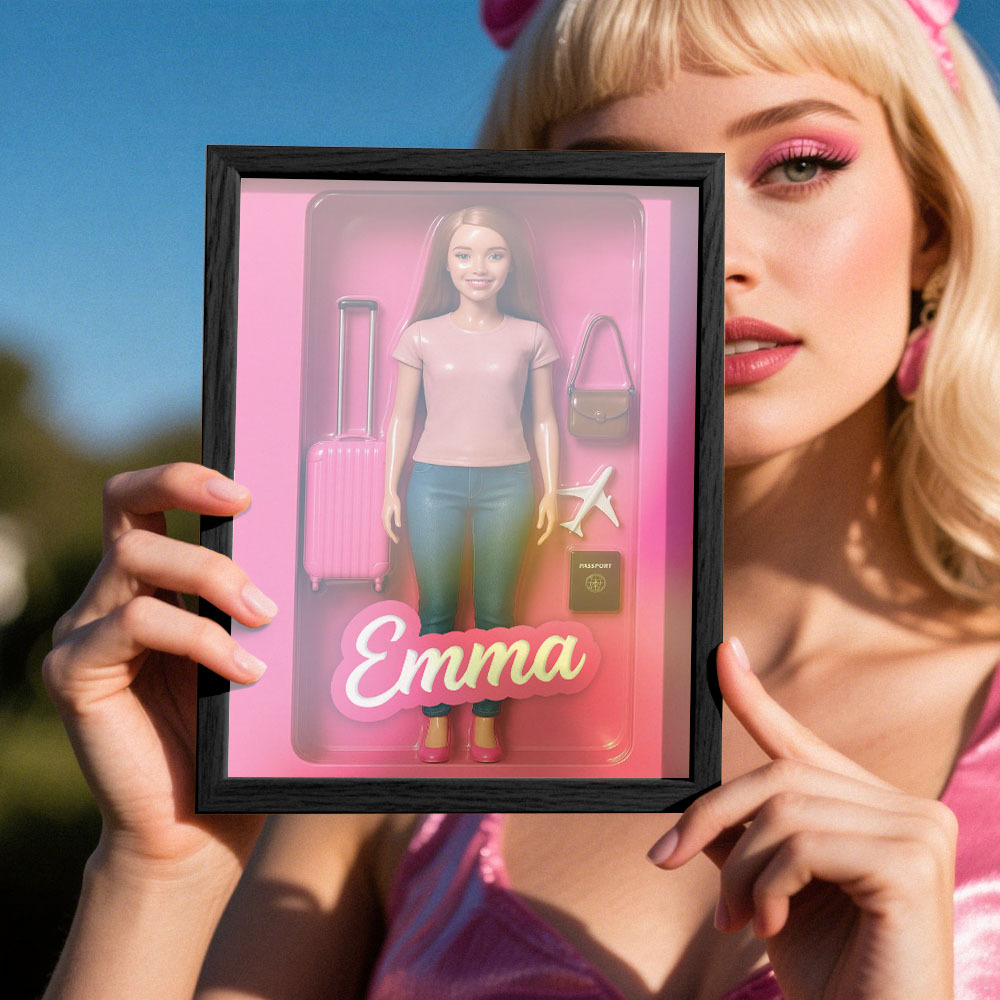 Custom Doll-Inspired Display Gift – Personalized Mini You in Framed Box with Name & Outfit