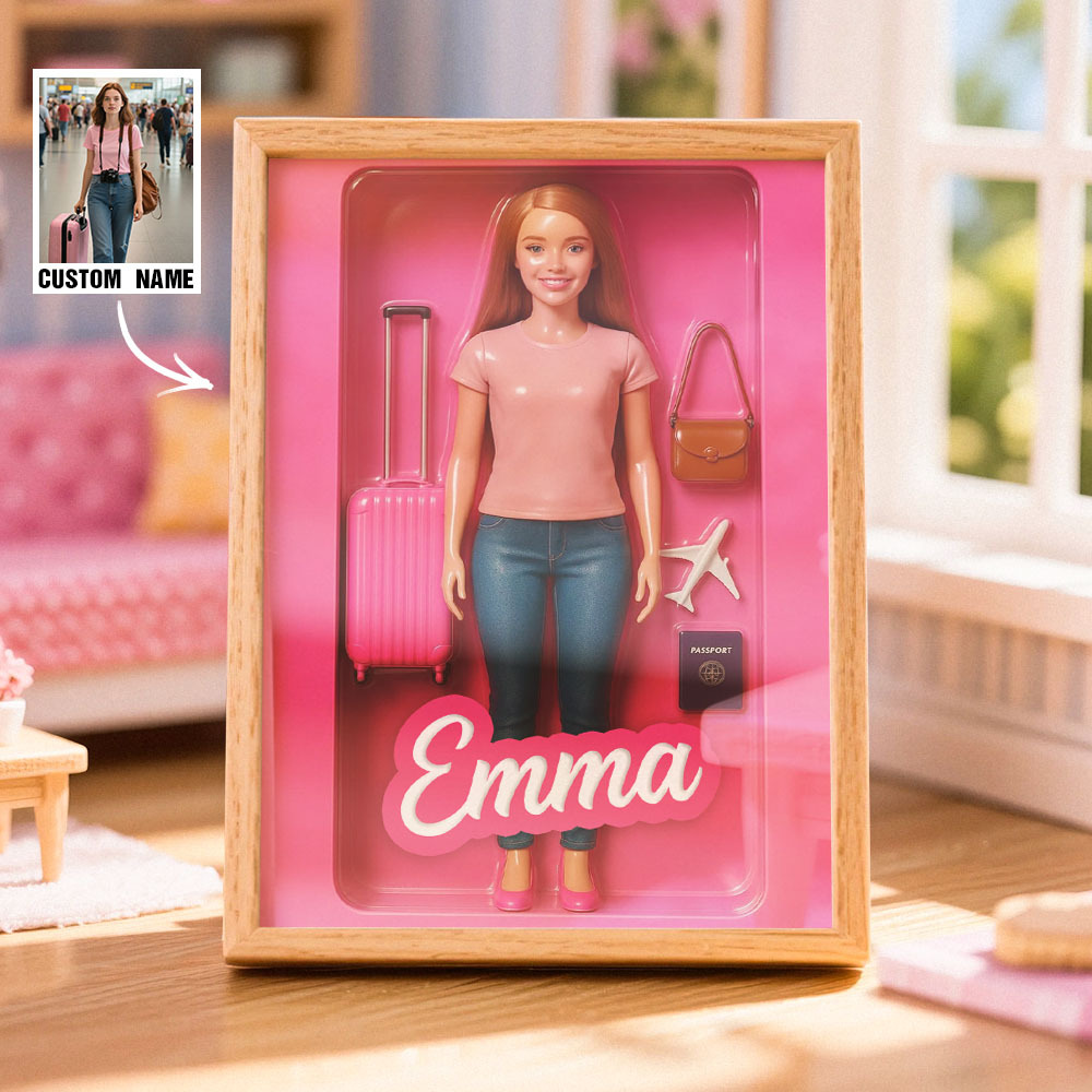 Custom Doll-Inspired Display Gift – Personalized Mini You in Framed Box with Name & Outfit