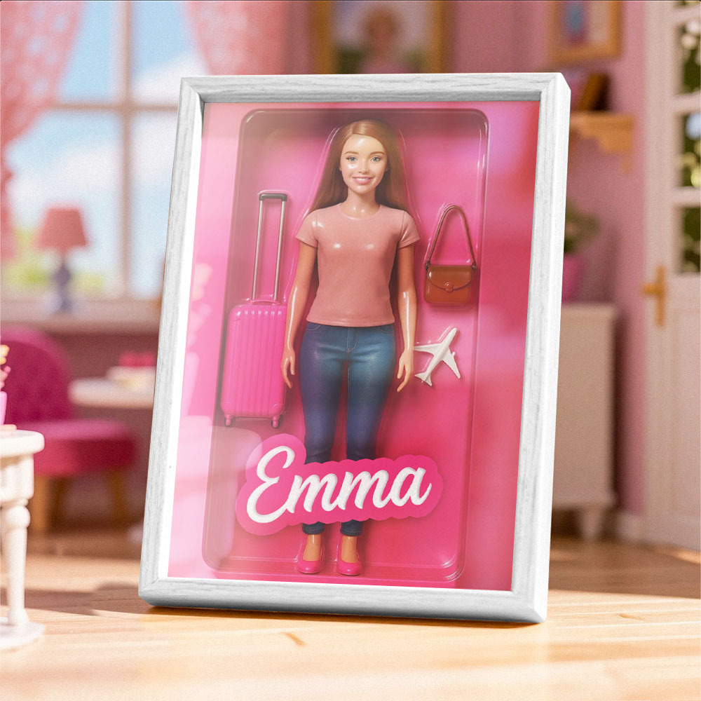 Custom Doll-Inspired Display Gift – Personalized Mini You in Framed Box with Name & Outfit