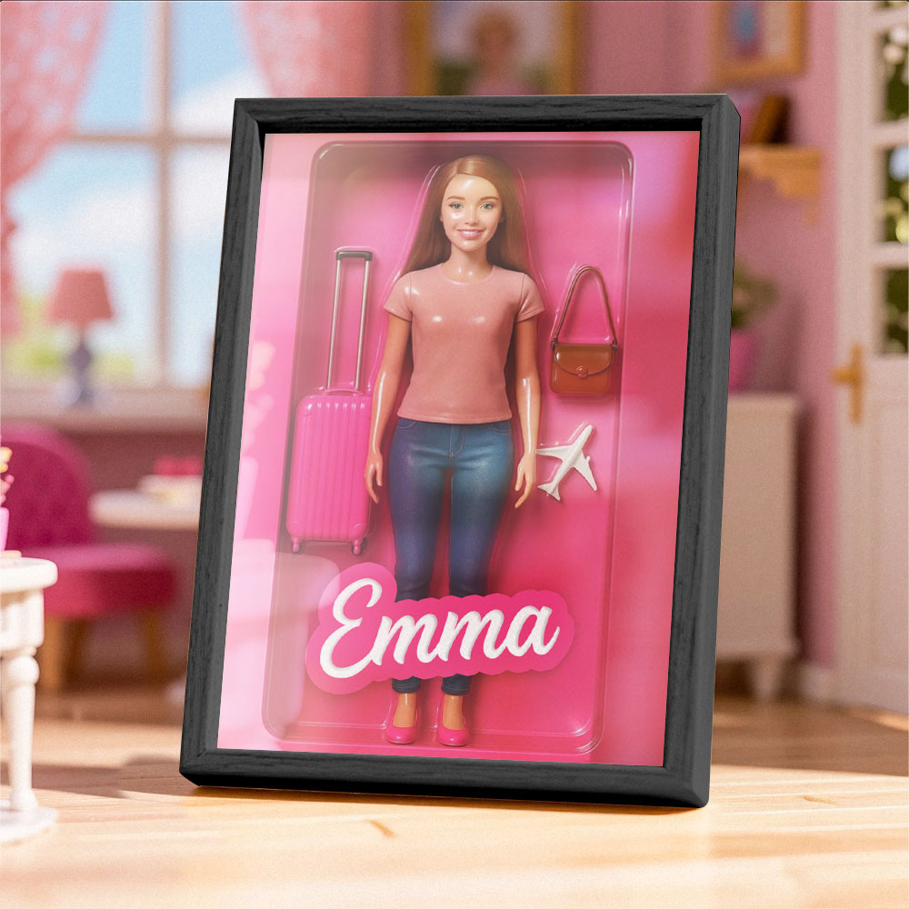 Custom Doll-Inspired Display Gift – Personalized Mini You in Framed Box with Name & Outfit