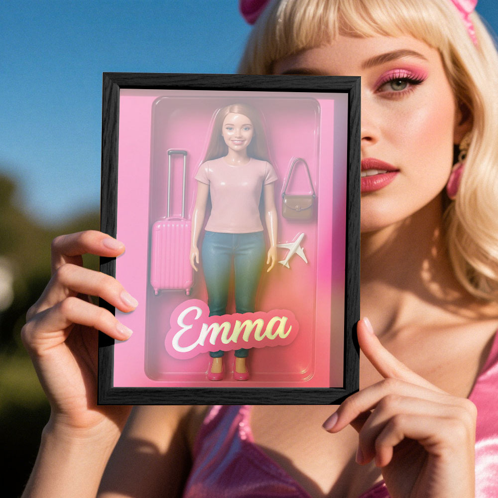 Custom Doll-Inspired Display Gift – Personalized Mini You in Framed Box with Name & Outfit