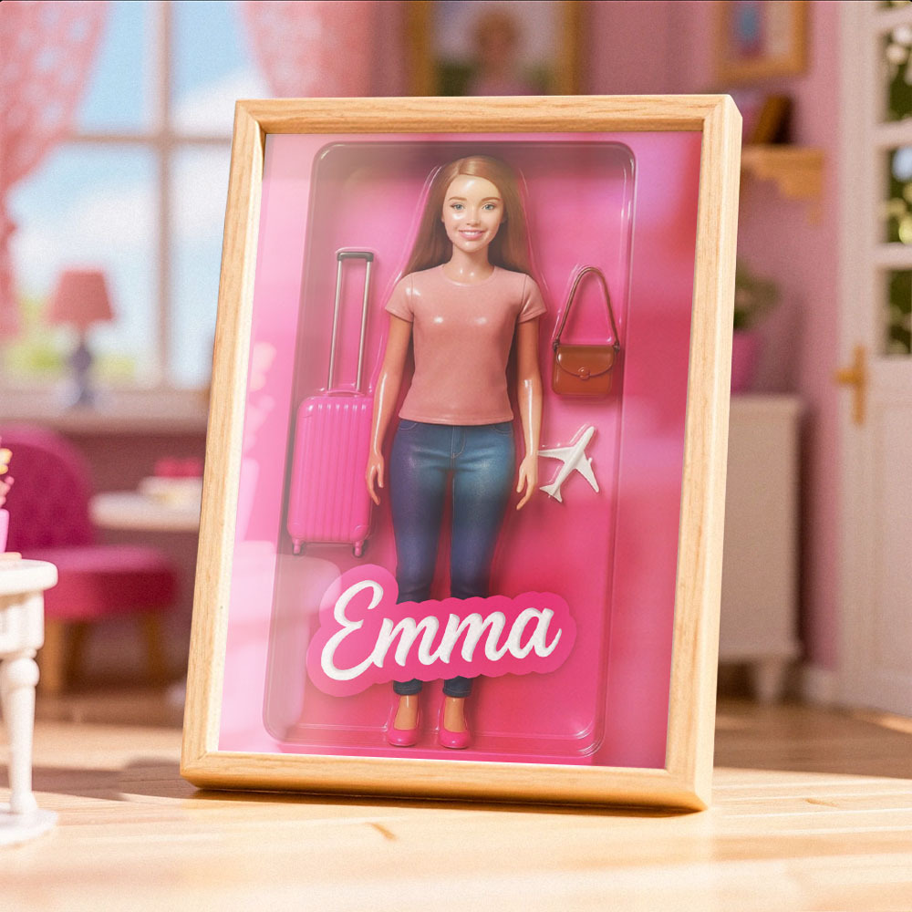 Custom Doll-Inspired Display Gift – Personalized Mini You in Framed Box with Name & Outfit