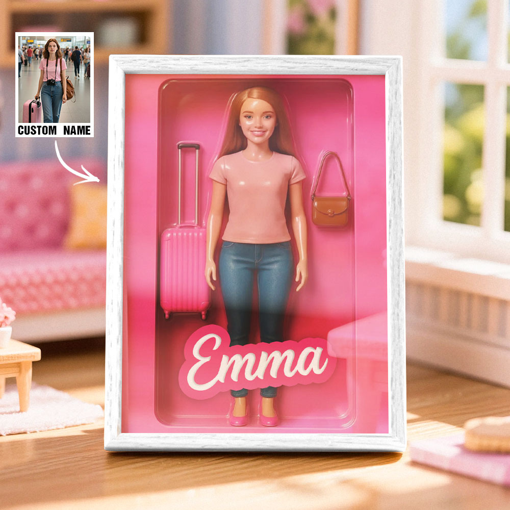Custom Doll-Inspired Display Gift – Personalized Mini You in Framed Box with Name & Outfit
