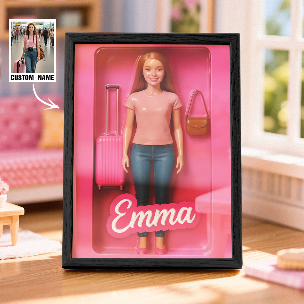 Custom Doll-Inspired Display Gift – Personalized Mini You in Framed Box with Name & Outfit