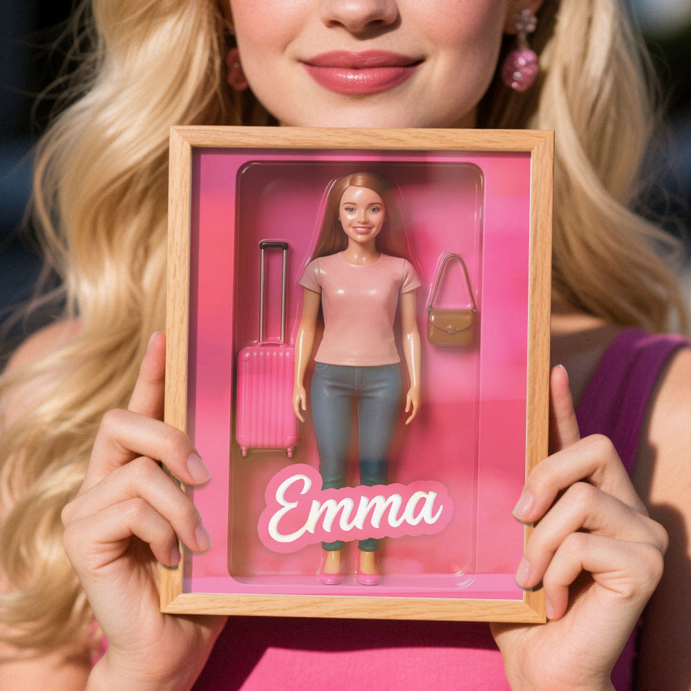 Custom Doll-Inspired Display Gift – Personalized Mini You in Framed Box with Name & Outfit