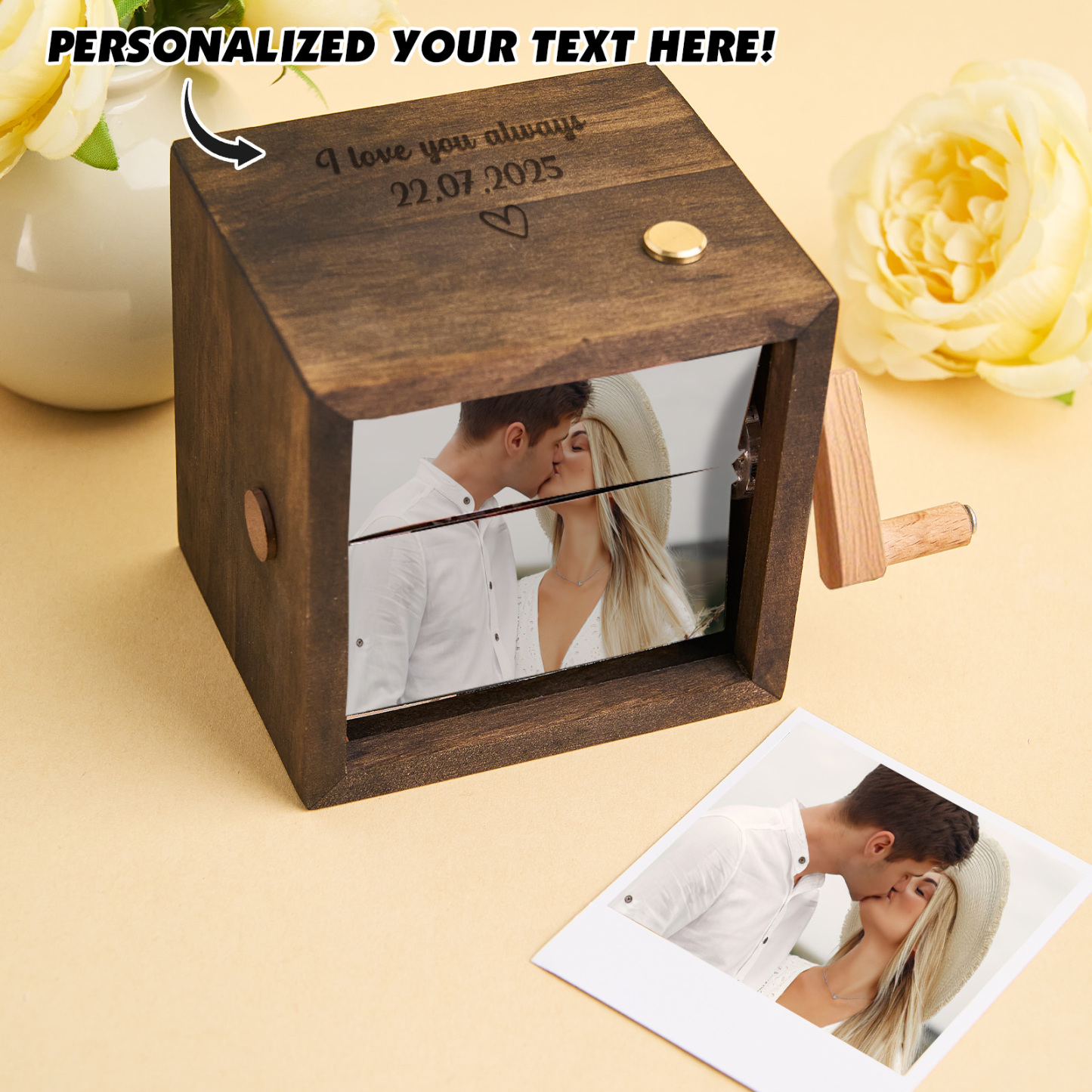 Custom Photo Flipbook Frame Animation Machine Mechanical Hand-cranked Flipbook Box Photo Album with Light Black Walnut Anniversary Gifts - MyPhotoSocks