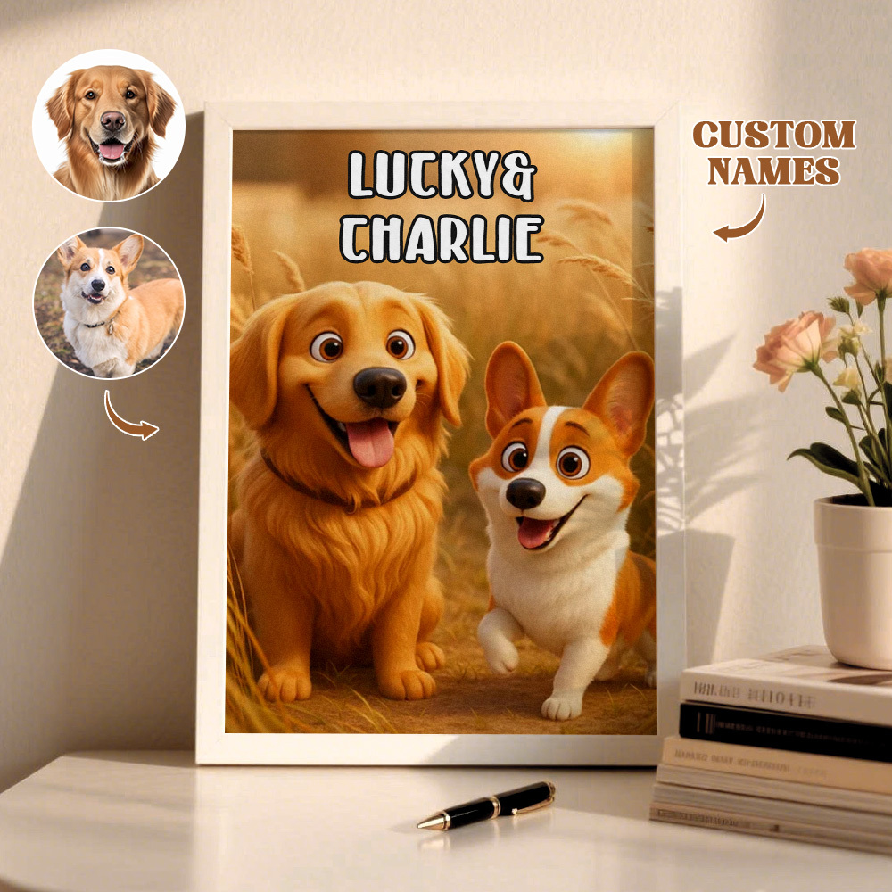 Custom Pets Photo Cartoon Wooden Frame Decorations Cute Pet Decor Plaque Gifts
