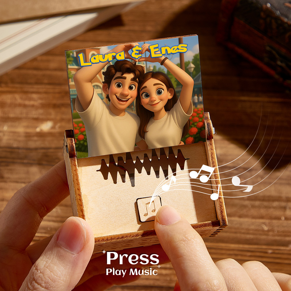 Custom Digital Music Box Any song Tune or Voice Personalized Wooden Photo Music Box with Text Anniversary Gifts