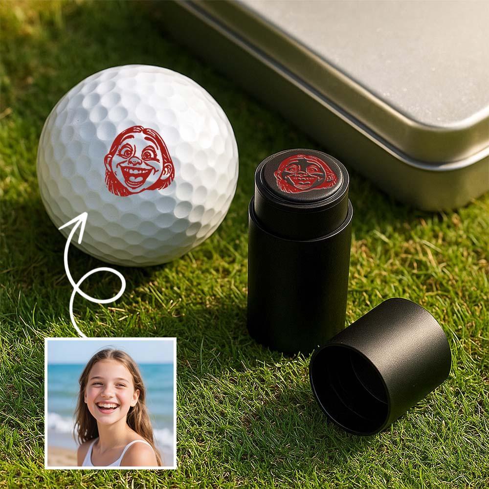 Personalized Photo Golf Ball Stamp with Metal Storage Box Birthday Father's Day Gift for Golf Player