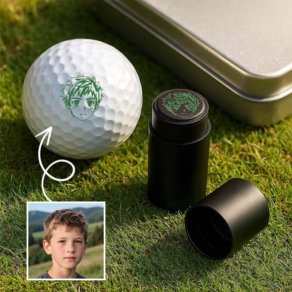 Personalized Photo Golf Ball Stamp with Metal Storage Box Birthday Father's Day Gift for Golf Player
