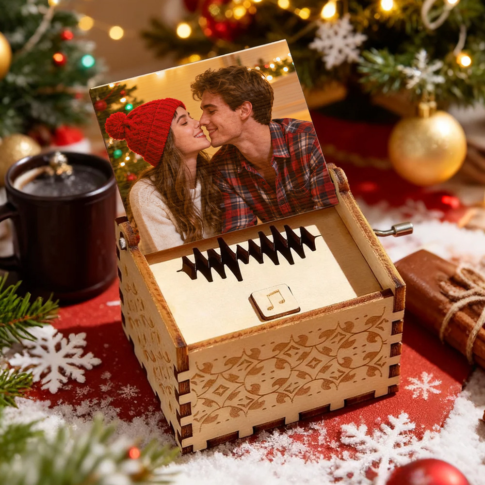 Custom Digital Music Box Any song Tune or Voice Personalized  Wooden Photo Music Box with Text Anniversary Gifts Christmas Gift