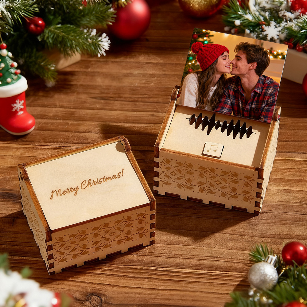 Custom Digital Music Box Any song Tune or Voice Personalized  Wooden Photo Music Box with Text Anniversary Gifts Christmas Gift