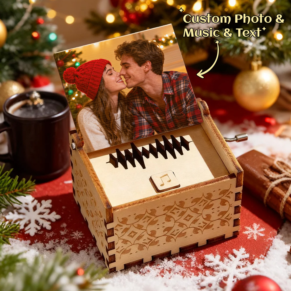 Custom Digital Music Box Any song Tune or Voice Personalized  Wooden Photo Music Box with Text Anniversary Gifts Christmas Gift