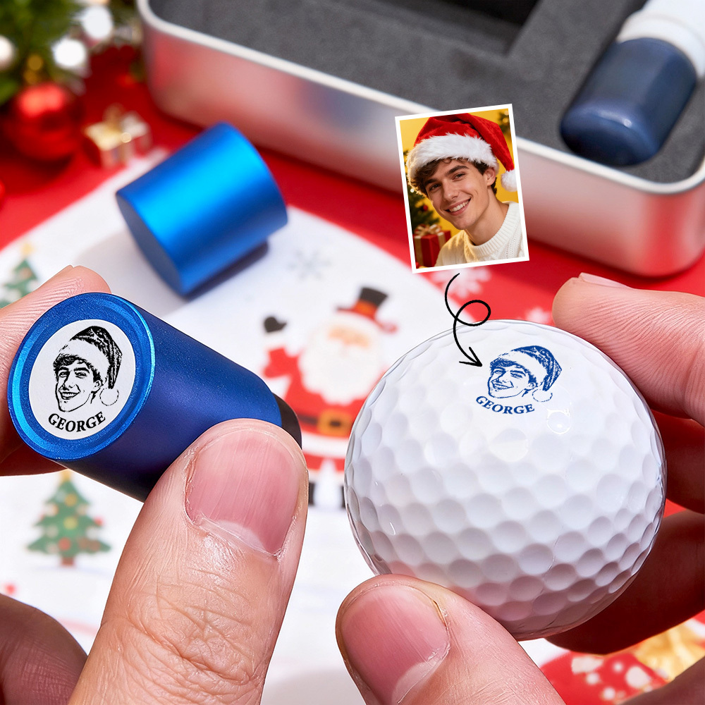 Christmas Gift Personalized Photo Golf Ball Stamp with Metal Storage Box for Golf Player
