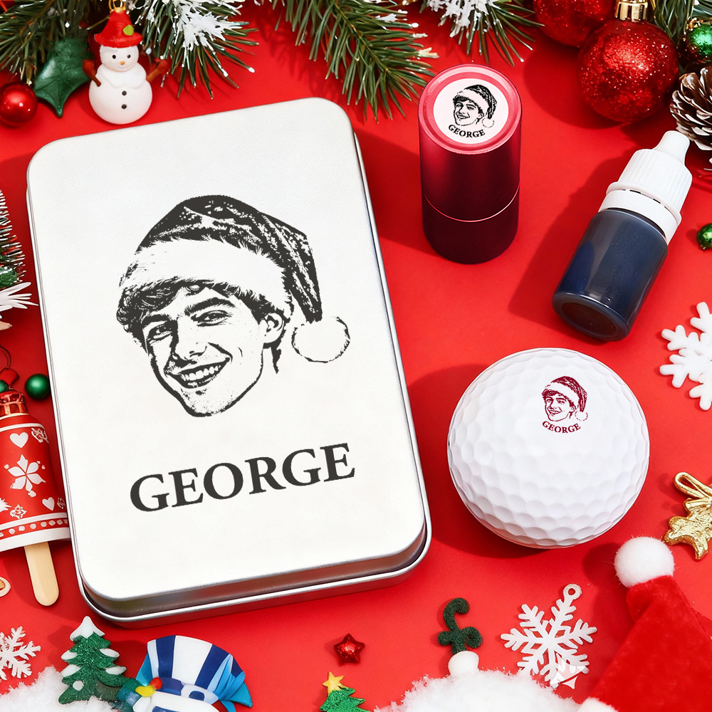 Christmas Gift Personalized Photo Golf Ball Stamp with Metal Storage Box for Golf Player