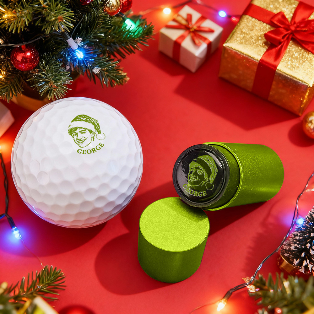 Christmas Gift Personalized Photo Golf Ball Stamp with Metal Storage Box for Golf Player