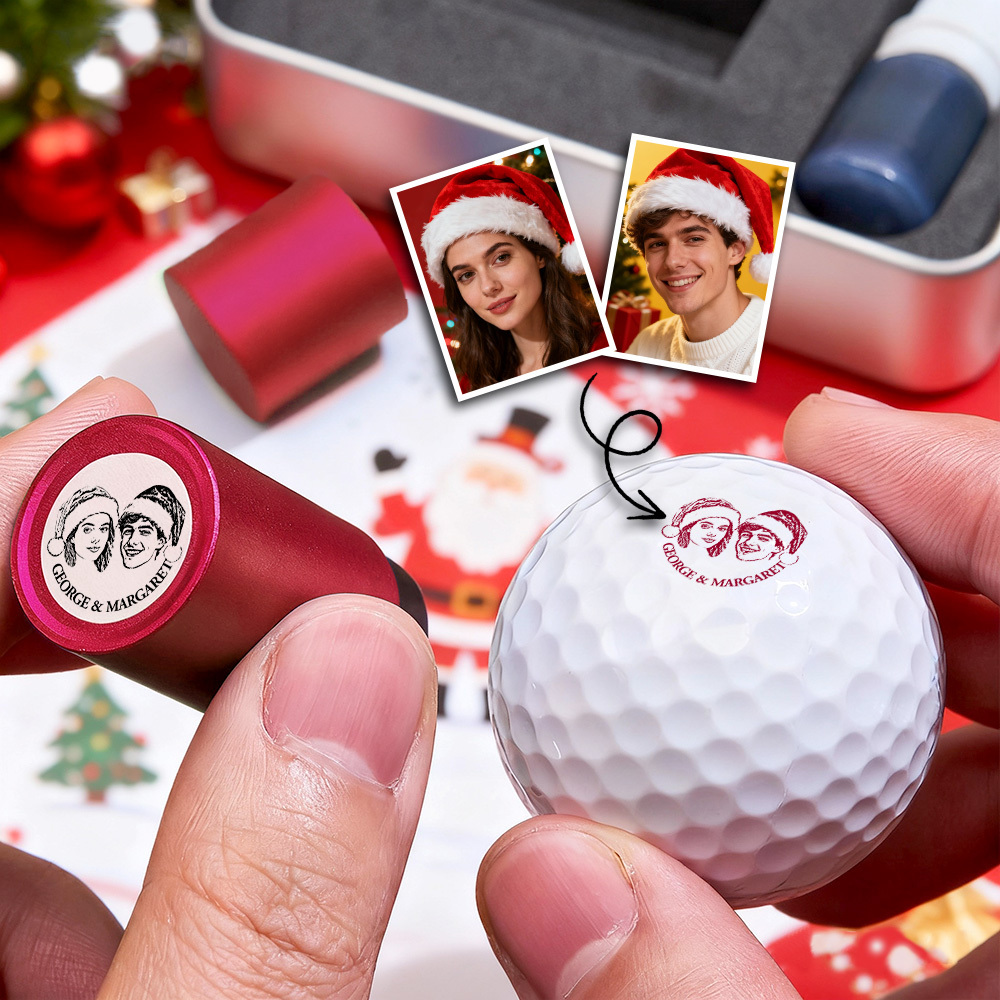 Christmas Gift Personalized Photo Golf Ball Stamp with Metal Storage Box for Golf Player