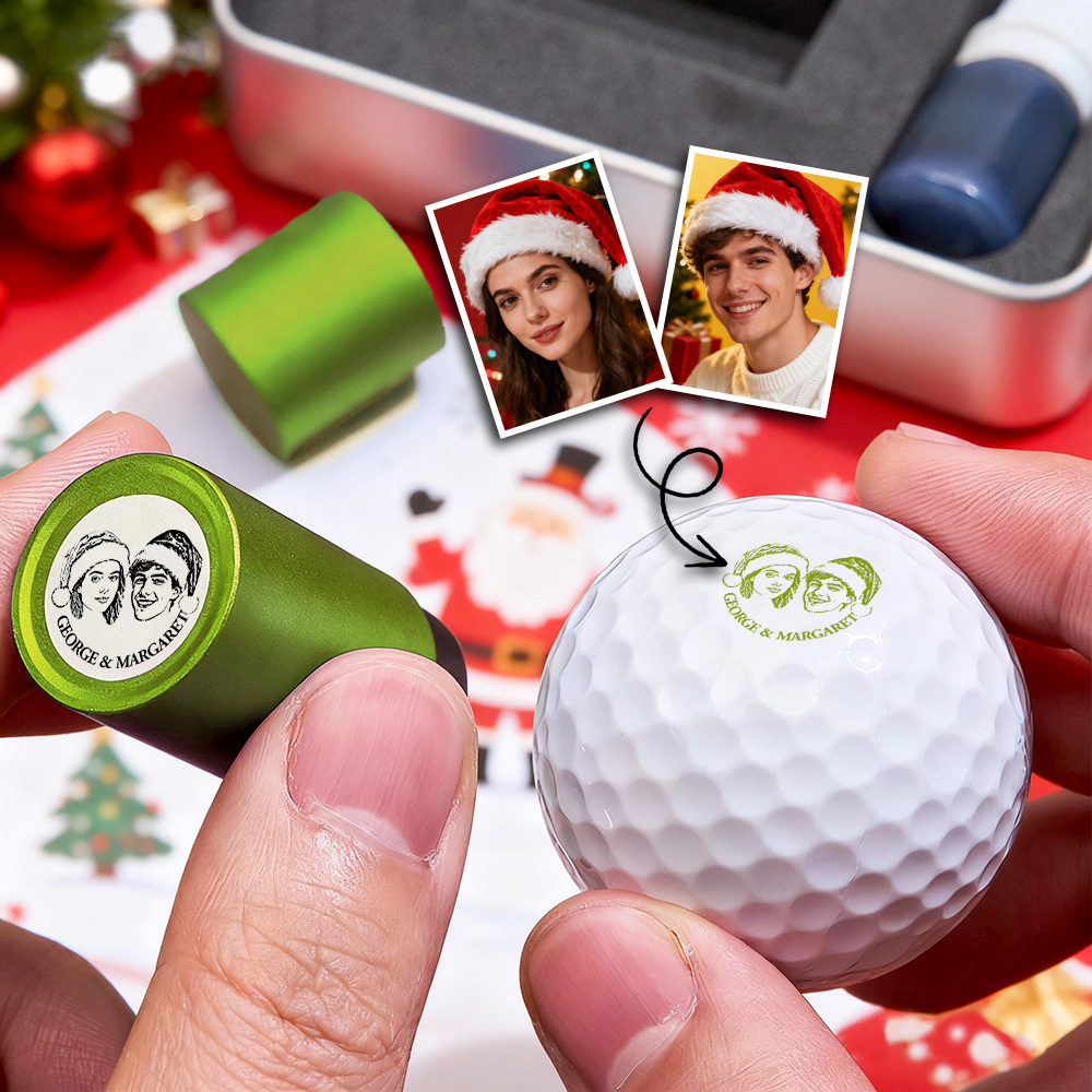 Christmas Gift Personalized Photo Golf Ball Stamp with Metal Storage Box for Golf Player