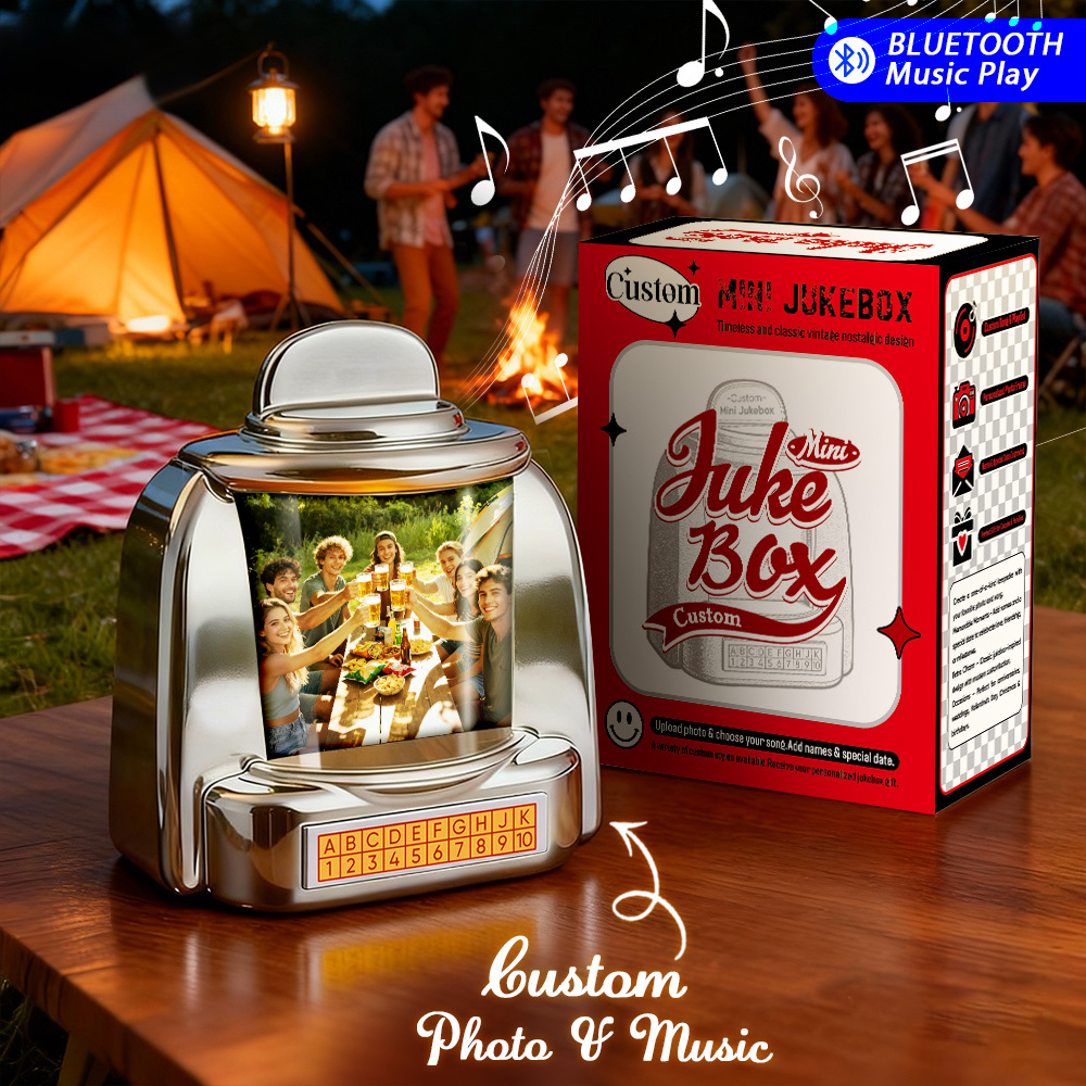 Custom Vintage Mini Jukebox Speaker Friendship Gift Personalized Retro Bluetooth Photo Music Player 