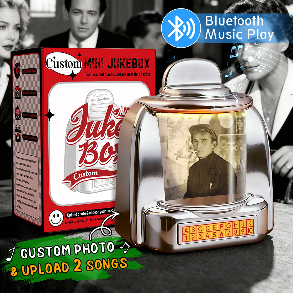 Custom Vintage Mini Jukebox Speaker Personalized Retro Movie Lovers Bluetooth Photo Music Player