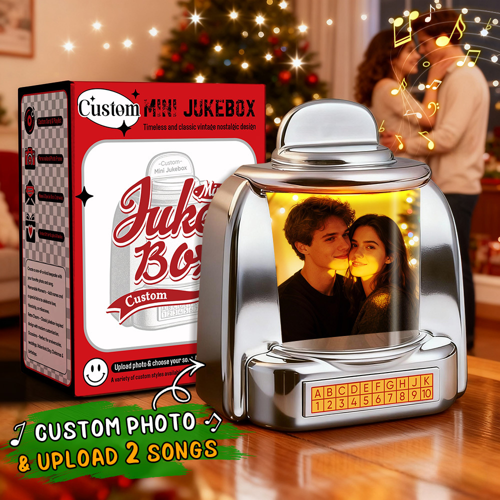 Custom Mini Jukebox Retro Speaker Couple Memory Edition Personalized Photo,Names & Date Music Mini Player with Radio | Vintage Tabletop Home Decor Nostalgic Christmas Retro Gifts