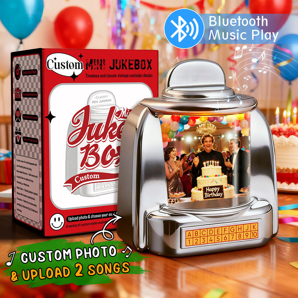  Birthday Gifts Custom Mini Jukebox Retro Speaker Personalized Photo,Names & Date Music Mini Player with Radio | Vintage Tabletop Home Decor Nostalgic Christmas Retro Gifts