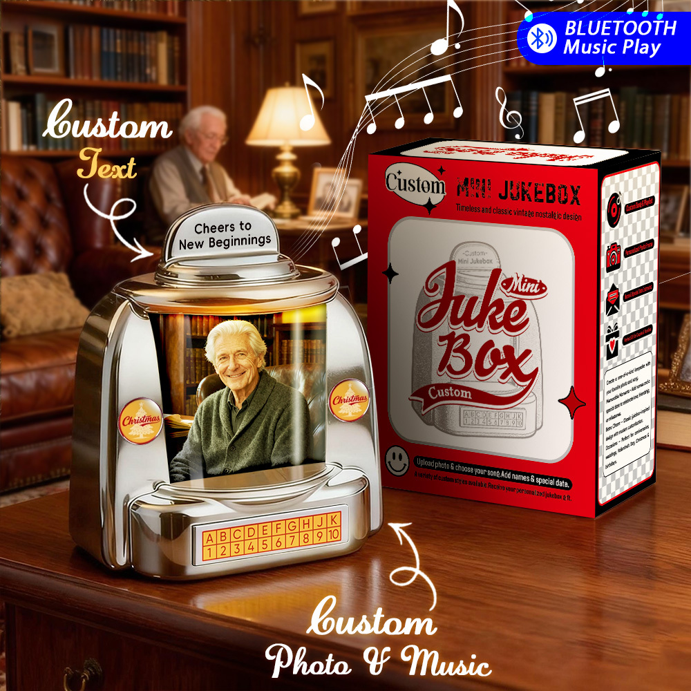 Custom Vintage Mini Jukebox Speaker Retirement Gift Personalized Retro Bluetooth Photo Music Player 