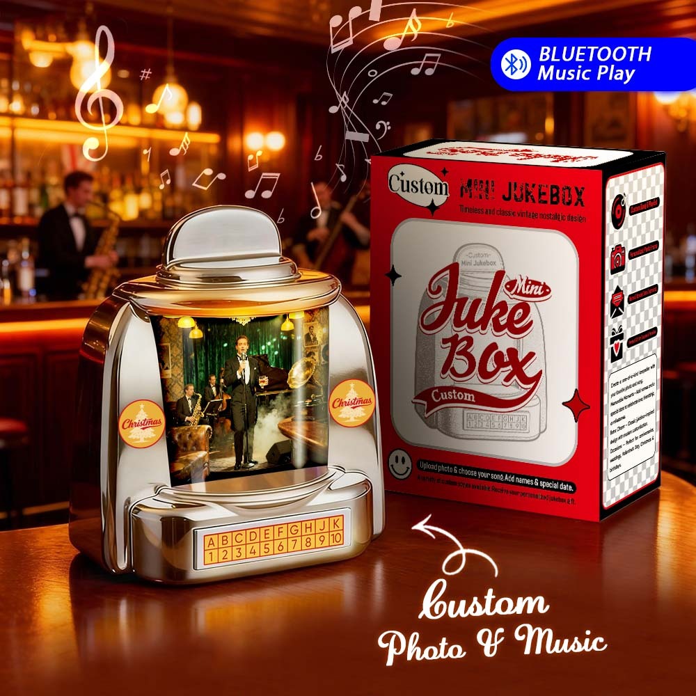 Custom 50s Diner Style Vintage Mini Jukebox Speaker Personalized Retro Bluetooth Photo Music Player 