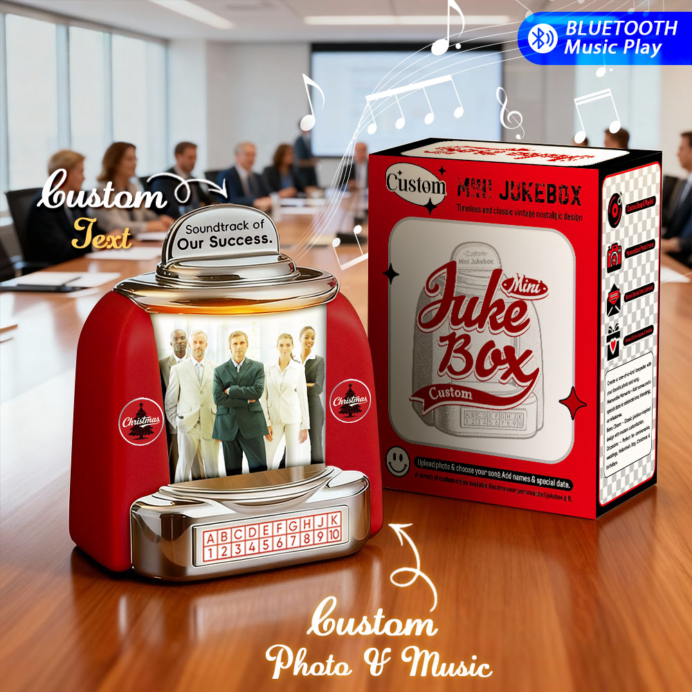 Custom Vintage Mini Jukebox Speaker Personalized Retro Bluetooth Photo Music Player Gifts for Clients Bulk Orders