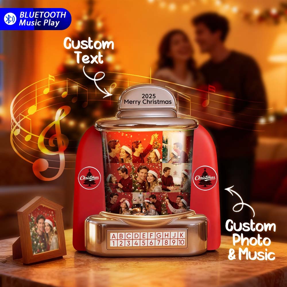 Custom Mini Jukebox Retro Speaker Personalized 9 Photos & Text Music Mini Player with Bluetooth Music Radio Vintage Tabletop Home Decor Nostalgic Christmas Gift - MyPhotoSocks