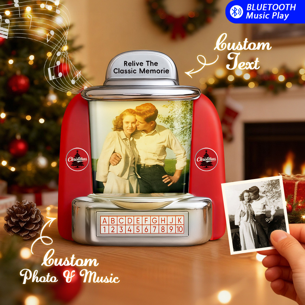 Custom AI Restore Old Memories Mini Jukebox Retro Speaker – Personalized Photo,Names & Date Music Mini Player with Radio | Vintage Tabletop Home Decor Nostalgic Christmas Retro Gifts - MyPhotoSocks