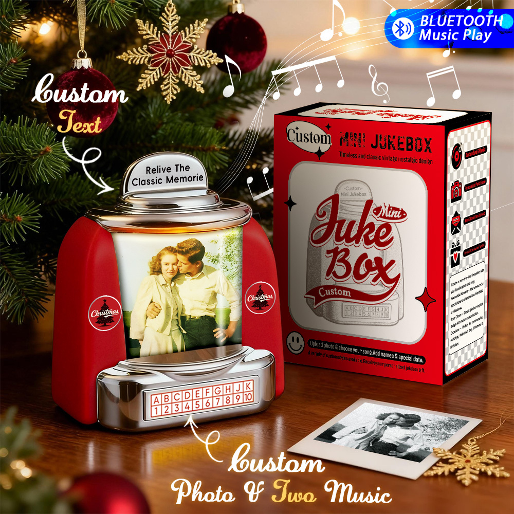 Custom AI Restore Old Memories Mini Jukebox Retro Speaker – Personalized Photo,Names & Date Music Mini Player with Radio | Vintage Tabletop Home Decor Nostalgic Christmas Retro Gifts - MyPhotoSocks
