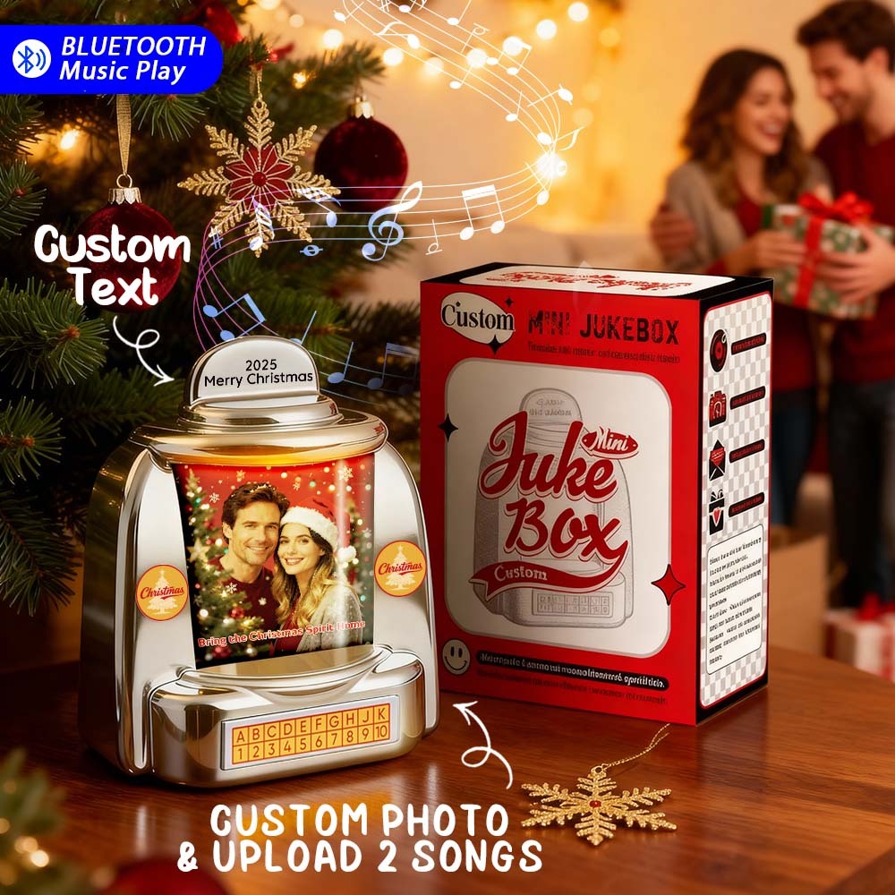 Custom Mini Jukebox Retro Speaker Personalized Photo & Text Music Mini Player with Bluetooth Music Radio Vintage Tabletop Home Decor Nostalgic Christmas Gift - MyPhotoSocks