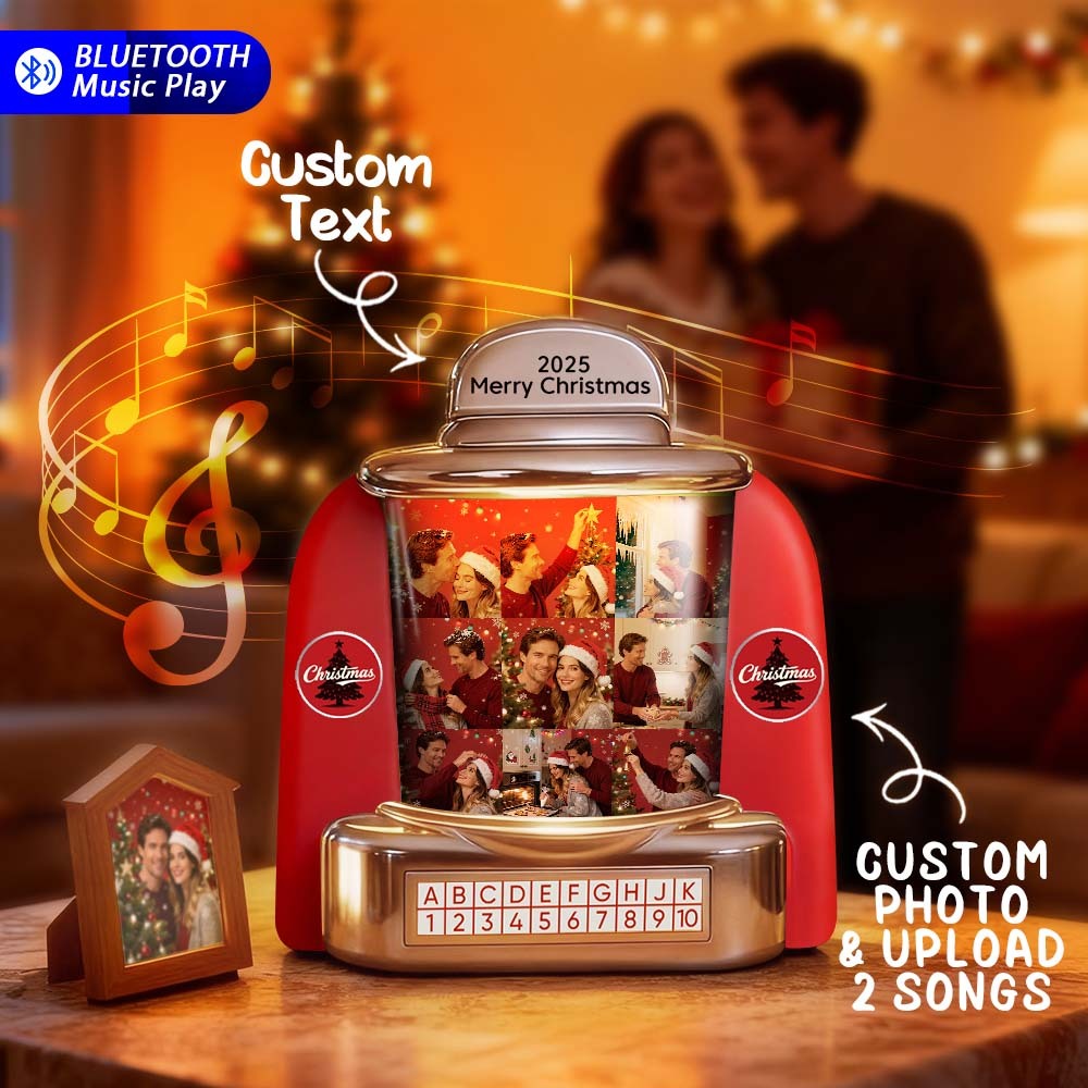 Custom Mini Jukebox Retro Speaker Personalized 9 Photos & Text Music Mini Player with Bluetooth Music Radio Vintage Tabletop Home Decor Nostalgic Christmas Gift - MyPhotoSocks