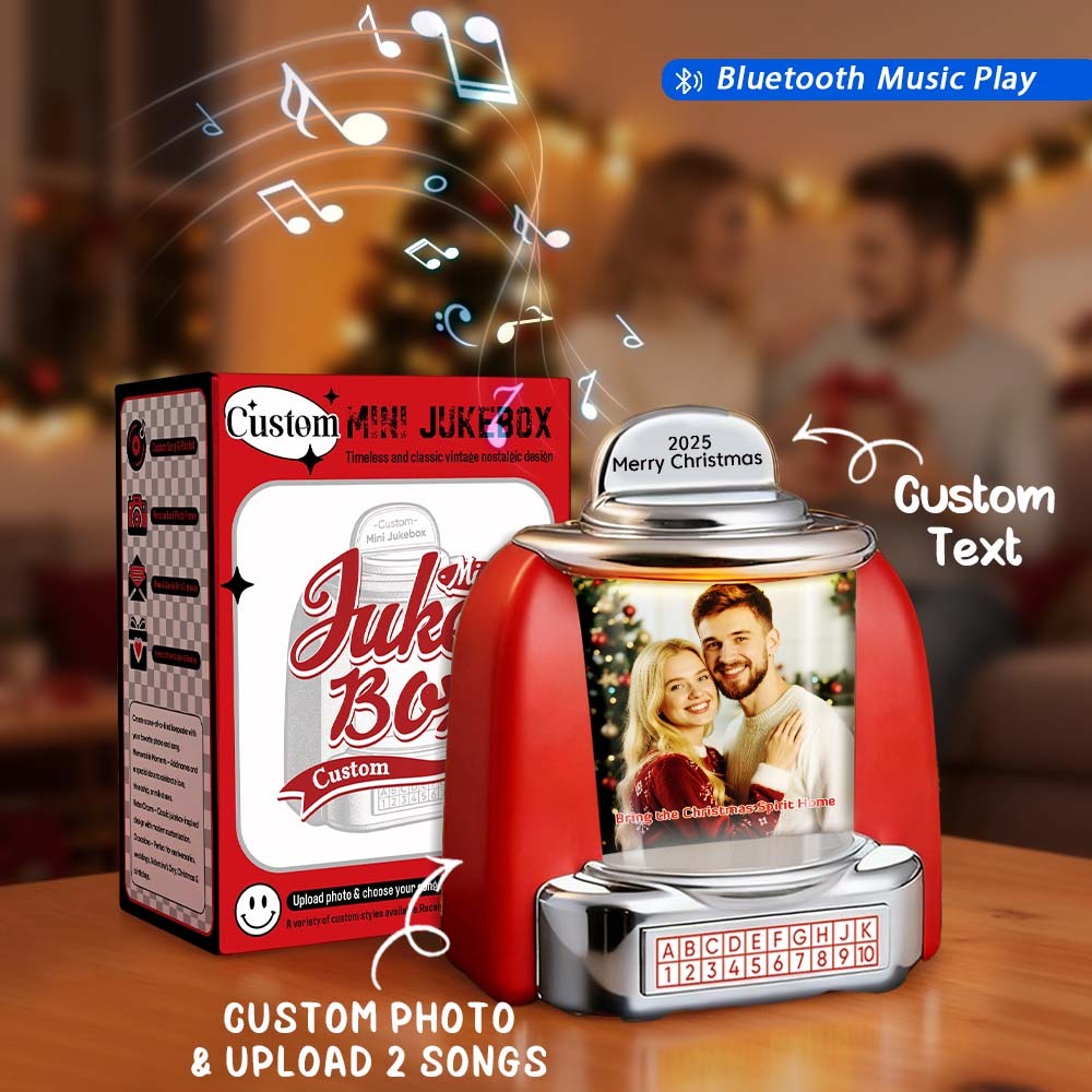 Custom Mini Jukebox Retro Speaker Personalized Photo & Text Music Mini Player with Bluetooth Music Radio Vintage Tabletop Home Decor Nostalgic Christmas Gift - MyPhotoSocks